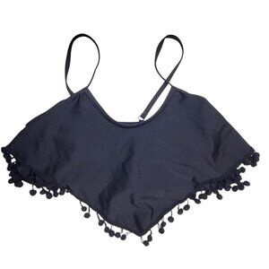 Shein Girl's Black Pom Pom Tassel‎ Flounce Bralette Swim Bikini Top Size 160 / M